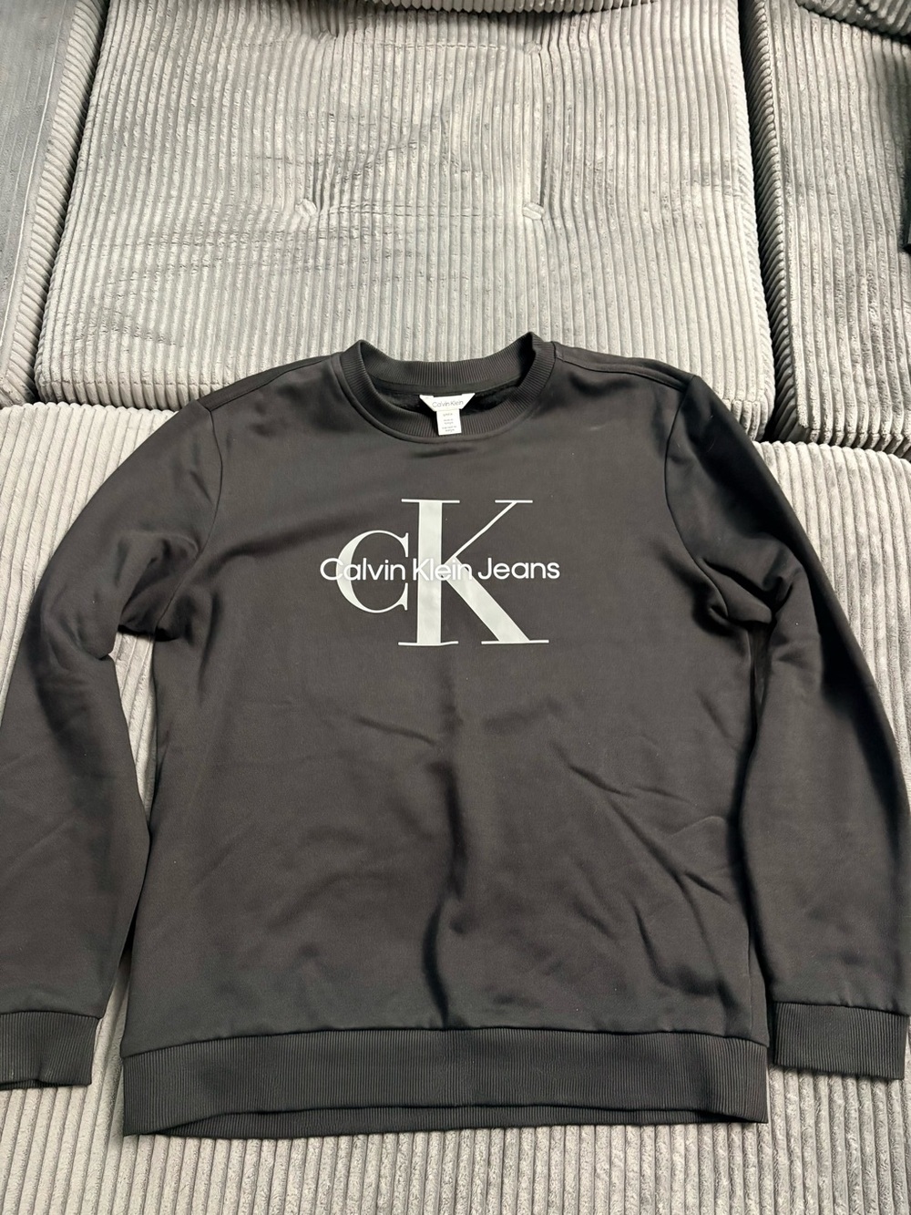 Calvin Klein Jeans Sweatshirt Mens Small Black CK Logo Crewneck Fleece Pullover